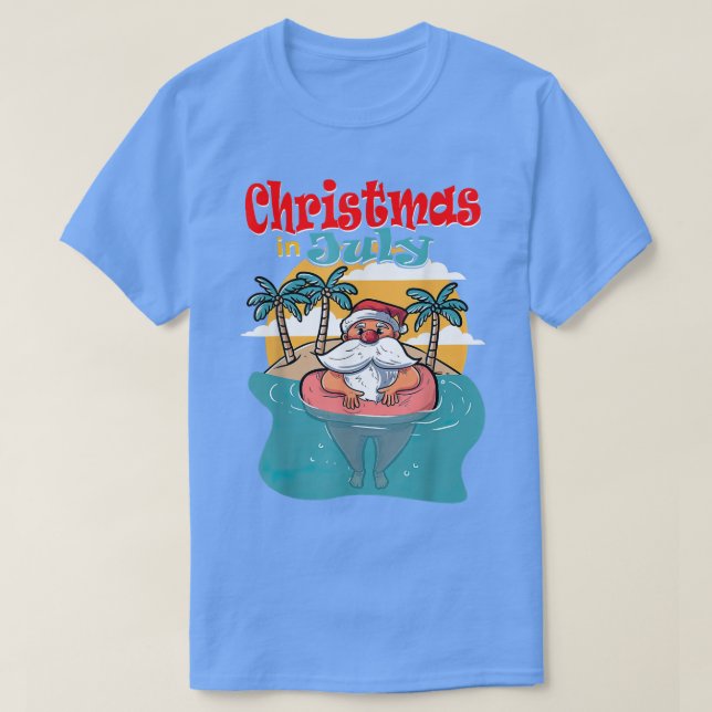 Christmas In July Santa Palm Tree Sun Beach Summer T Shirt (Design framsida)