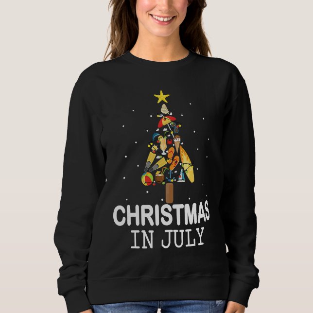 Christmas In July Santa Summer Beach Vacation Tree T Shirt (Framsida)