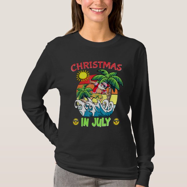 Christmas In July  Santa Surfing Summer Beach Vaca T Shirt (Framsida)