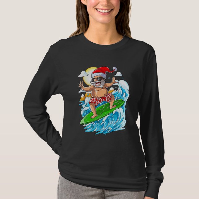 Christmas In July  Santa Surfing Summer Vacation T Shirt (Framsida)