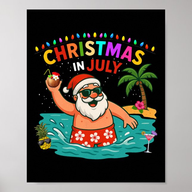 Christmas In July Shirt Boys Kids Santa Coconut Su Poster (Framsidan)