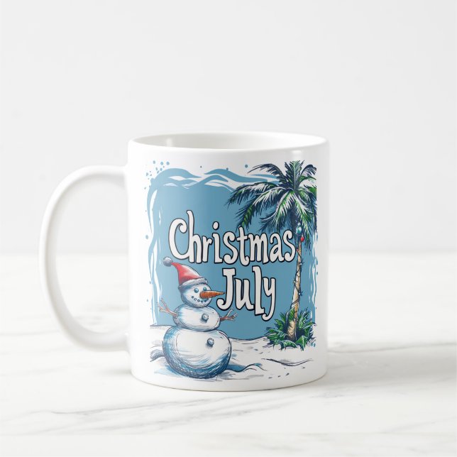 Christmas in July Snowman & Palm Tree Design Kaffemugg (Vänster)
