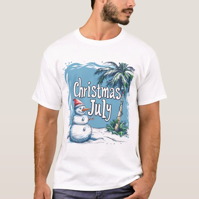 Christmas in July Snowman & Palm Tree Design T Shirt (Framsida)