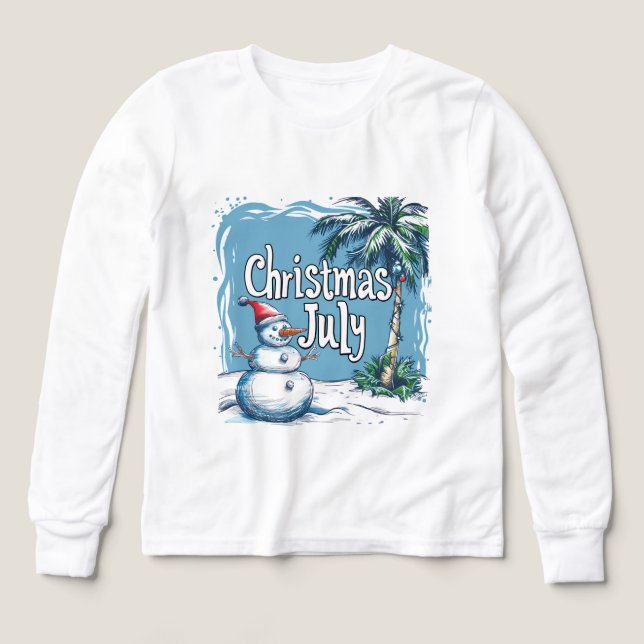 Christmas in July Snowman & Palm Tree Design T Shirt (Design framsida)