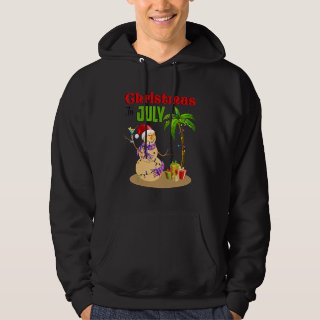 Christmas In July  Snowman Sand Palm Tree Summer_1 Hoodie (Framsida)
