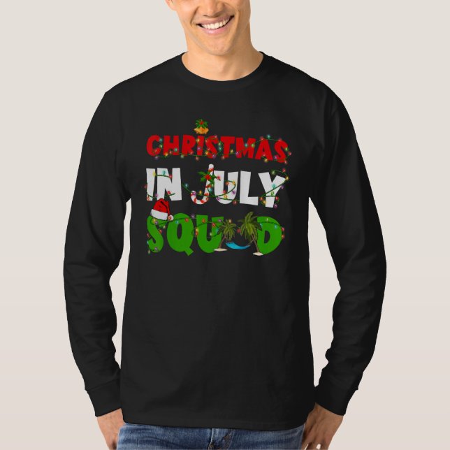 Christmas In July Squad Palm Tree & Xmas Lights Su T Shirt (Framsida)