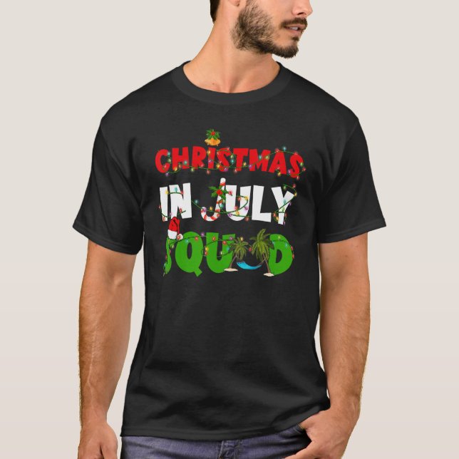 Christmas In July Squad Palm Tree & Xmas Lights Su T Shirt (Framsida)