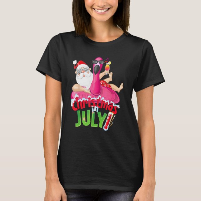 Christmas In July  Summer Flamingo Float Xmas 1 T Shirt (Framsida)