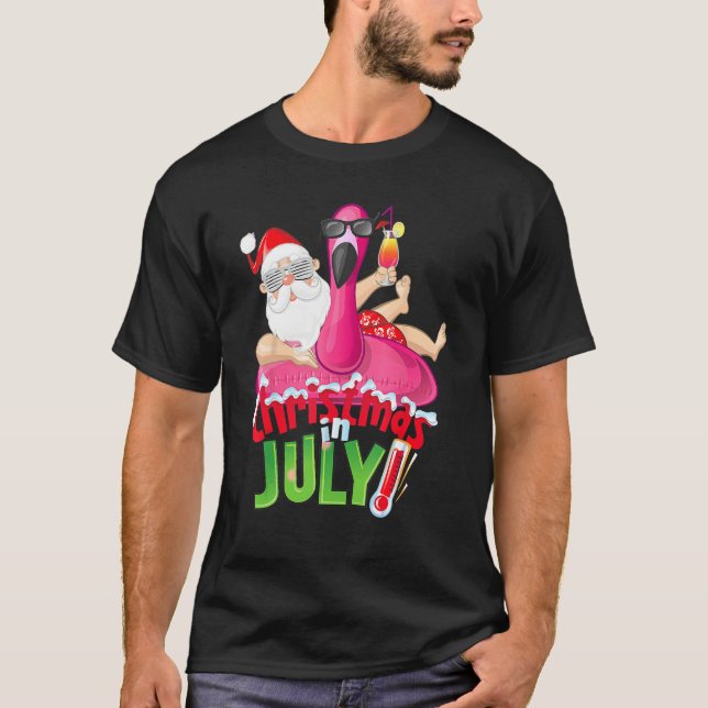 Christmas In July  Summer Flamingo Float Xmas 1 T Shirt (Framsida)