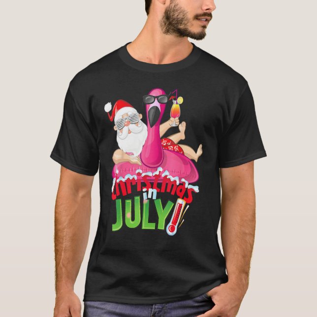 Christmas in July  Summer Flamingo Float Xmas 2 T Shirt (Framsida)