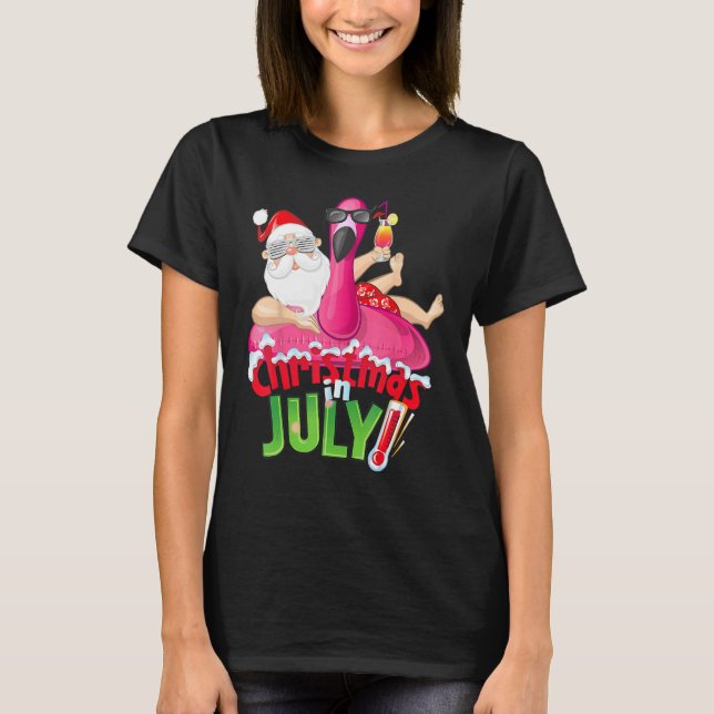 Christmas in July  Summer Flamingo Float Xmas 2 T Shirt (Framsida)
