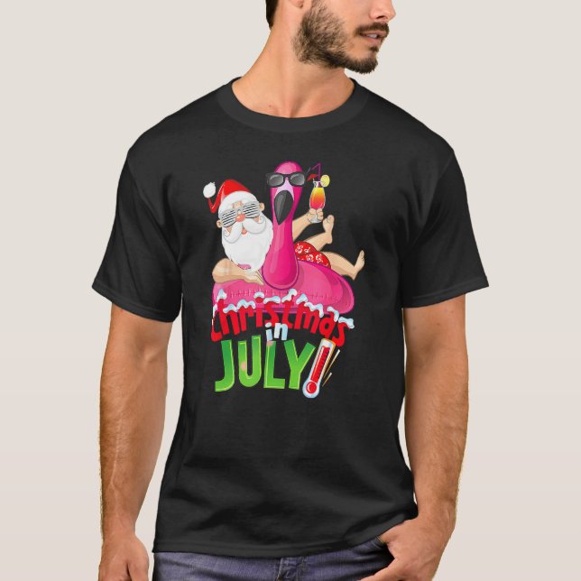 Christmas In July  Summer Flamingo Float Xmas T Shirt (Framsida)