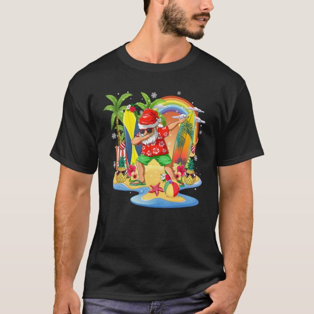 Christmas in July  Summer Santa Beach Hawaii Surf T Shirt (Framsida)