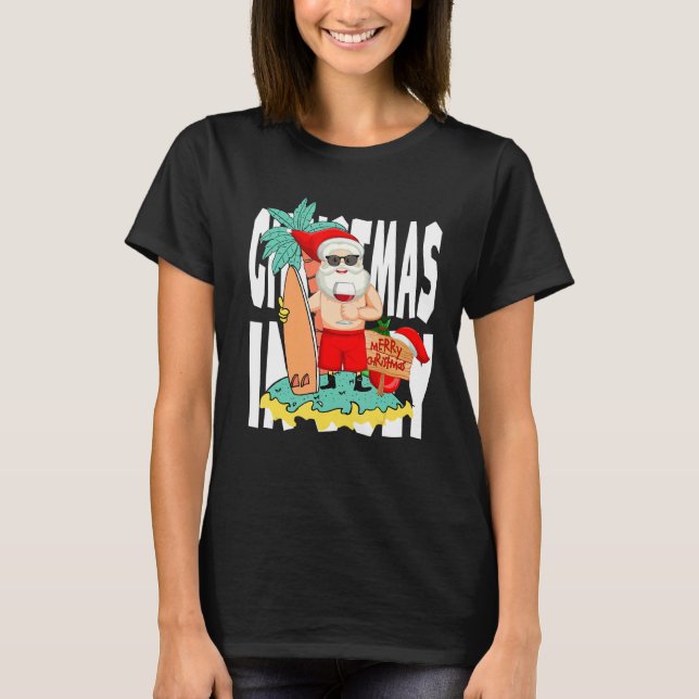 Christmas In July  Summer Santa Surfing Beach Vaca T Shirt (Framsida)