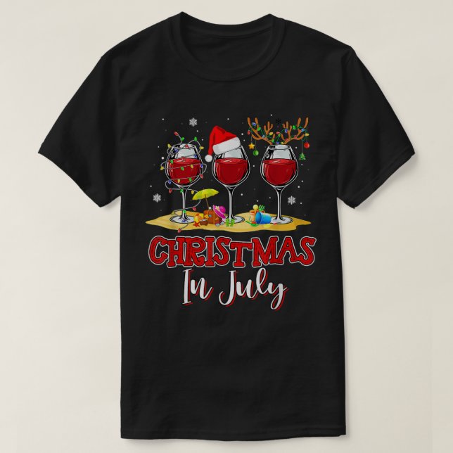 Christmas in July Three Glass Of Red Wine Summer 2 T Shirt (Design framsida)