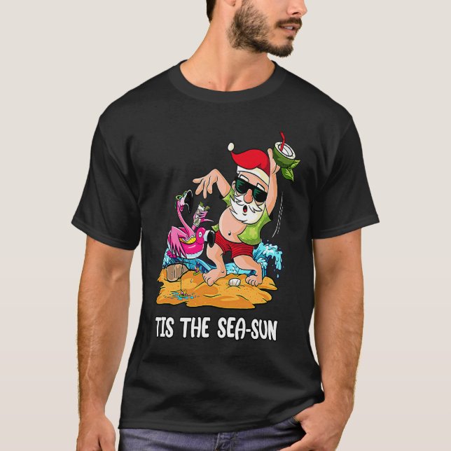 Christmas In July Tis The Sea Sun Santa Sunglasses T Shirt (Framsida)
