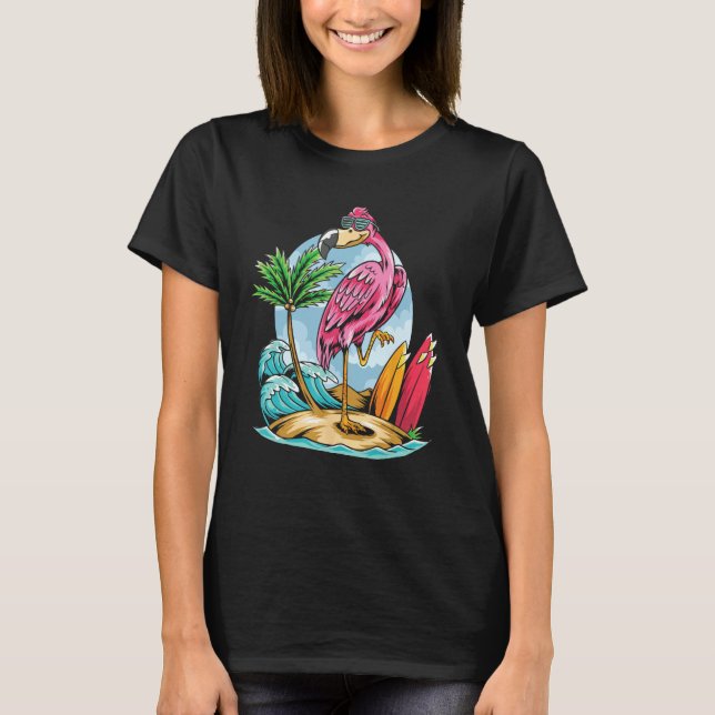 Christmas In July  Tropical Flamingo Hawaii Summer T Shirt (Framsida)