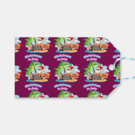 Christmas in July Tropical Santa Beach Design Presentetikett