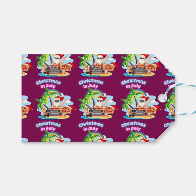 Christmas in July Tropical Santa Beach Design Presentetikett (Framsidan (Horisontell))
