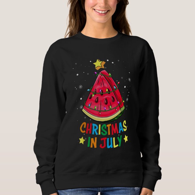 Christmas In July Watermelon Christmas Tree Summer T Shirt (Framsida)