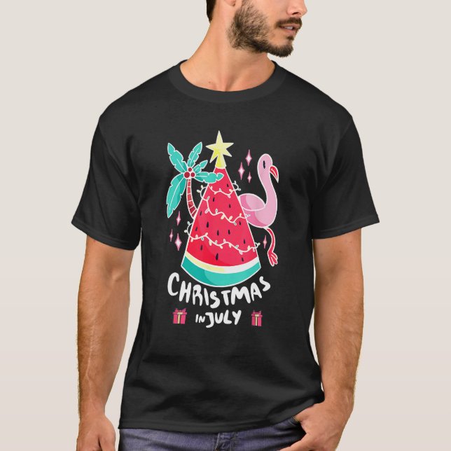 Christmas In July Watermelon Christmas Tree Summer T Shirt (Framsida)