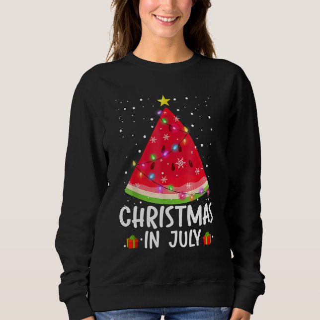 Christmas In July Watermelon Santa Summer Tree T Shirt (Framsida)