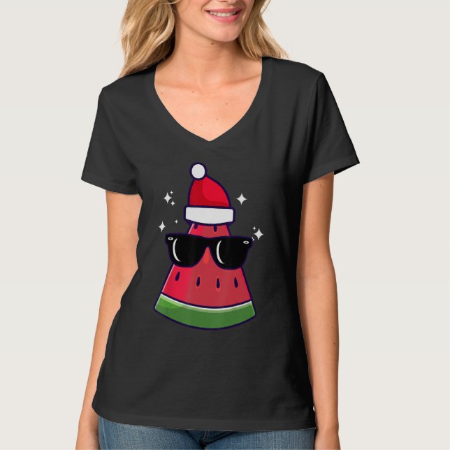 Christmas In July Watermelon Summer Santa Xmas Cut T Shirt (Framsida)
