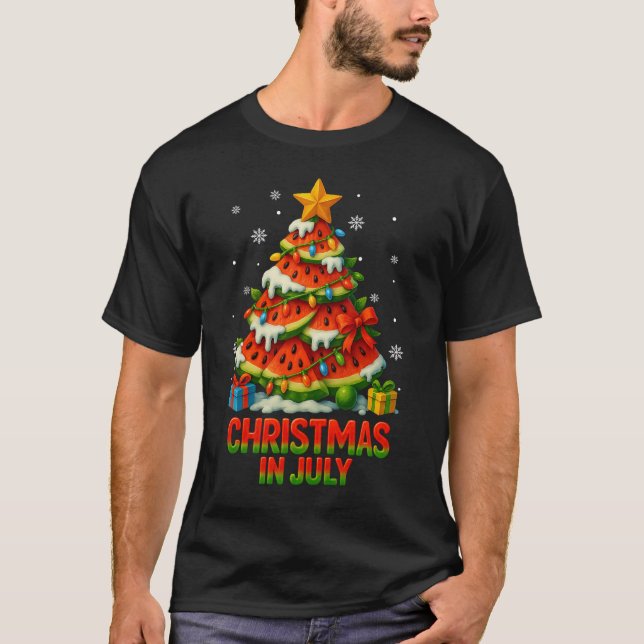 Christmas In July Watermelon Tree Funny Xmas T Shirt (Framsida)