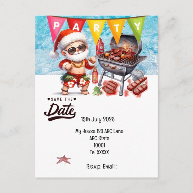 Christmas in July with SANTA CLAUS Save the date   Vykort (Framsida)