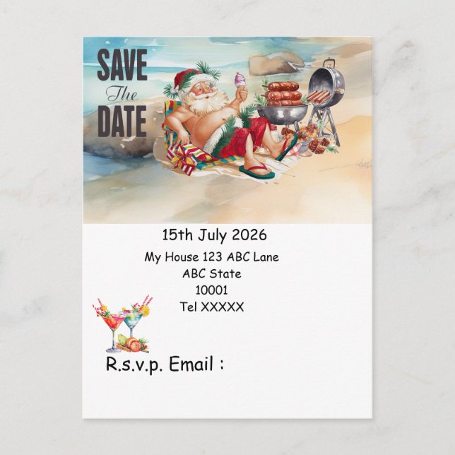 Christmas in July with SANTA CLAUS Save the date Vykort (Framsida)