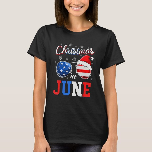 Christmas In June Sunglasses Santa American Flag V T Shirt (Framsida)