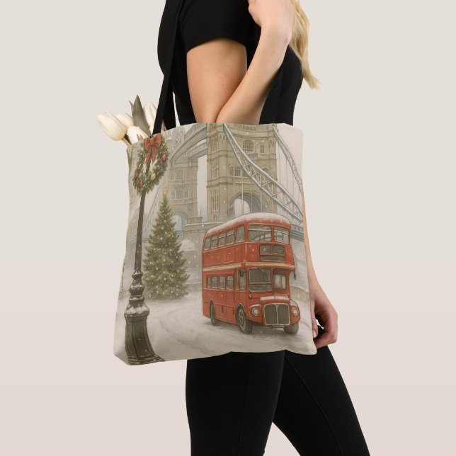 Christmas in London Tote Bag – Holiday Decor Tygkasse (Närbild)
