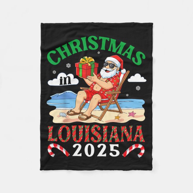 Christmas In Louisiana 2025 Santa Beach Lounge Hol Fleecefilt (Framsidan)