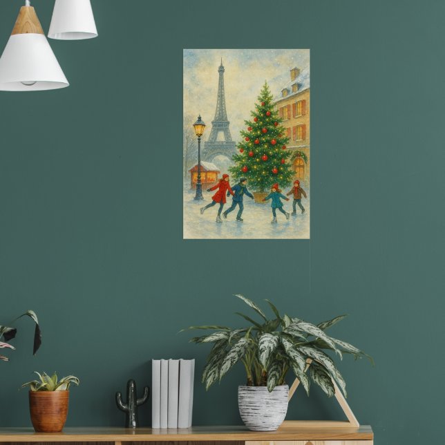 Christmas in Paris Art Print – Eiffel Tower Winter Poster (Vardagsrum 1)