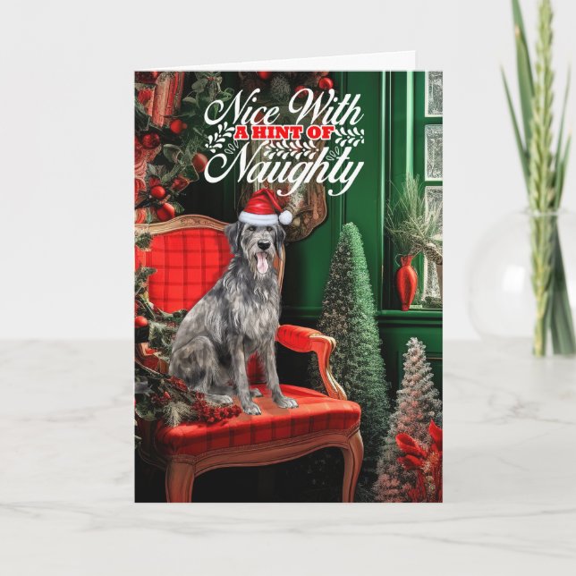 Christmas Irish Wolfhound Dog Naughty or Nice Helgkort (Framsida)