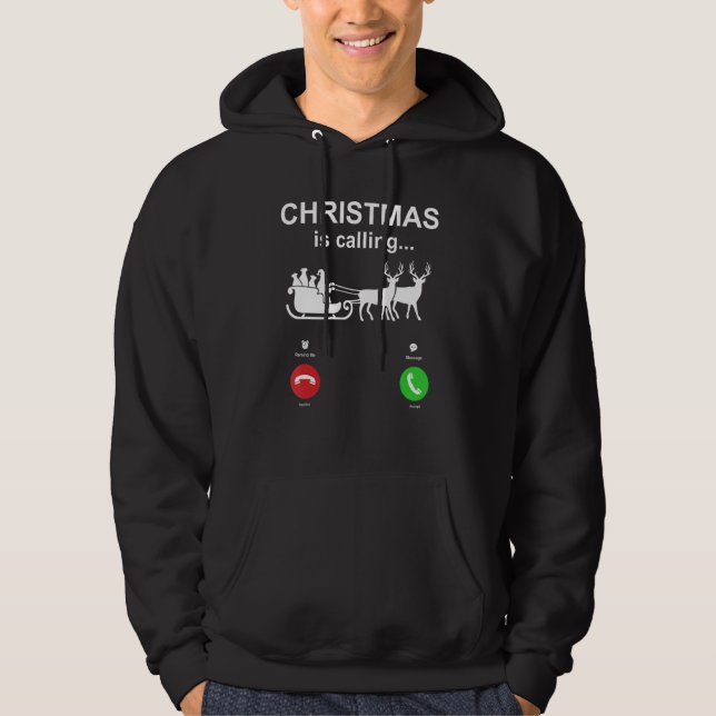 Christmas Is Calling Santa Sleigh Hoodie (Framsida)