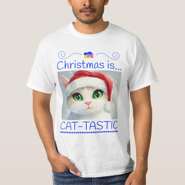 Christmas Is Cat-tastic Cute Cat T-Shirt (Framsida)
