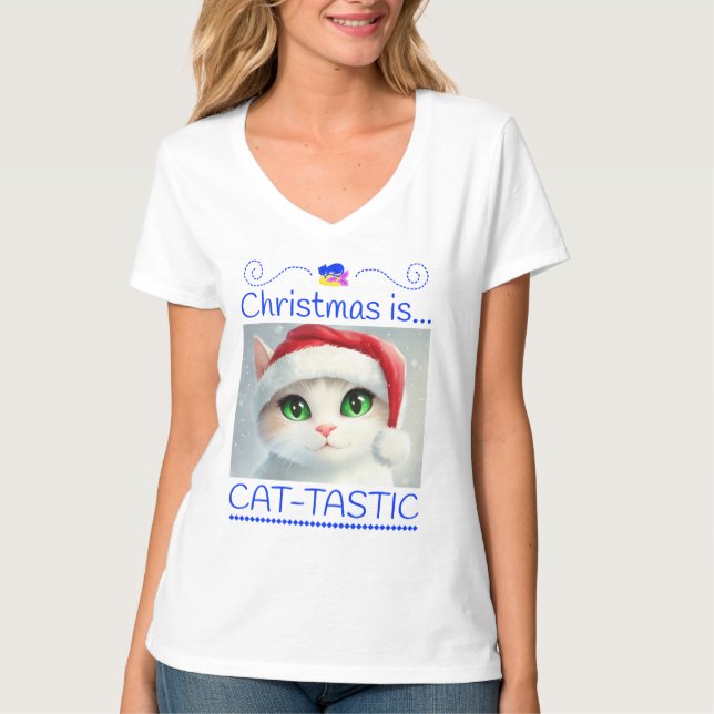 Christmas Is Cat-tastic Cute Cat T-Shirt (Framsida)