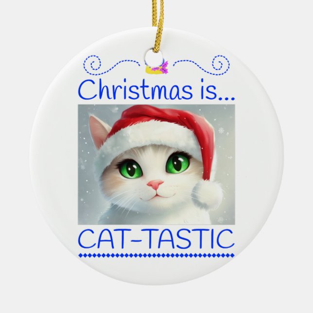 Christmas is Cat-tastic Unique Ceramic Ornament (Framsidan)