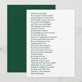 Christmas Isn't Gifts (Green) Non Photo Poem Card Julkort