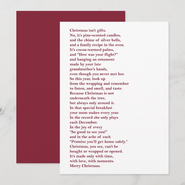 Christmas Isn't Gifts Non Photo Holiday Poem Card Julkort (Fram/baksida)
