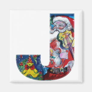 CHRISTMAS J BREV / SANTA MED VIOLIN MONOGRAM MAGNET