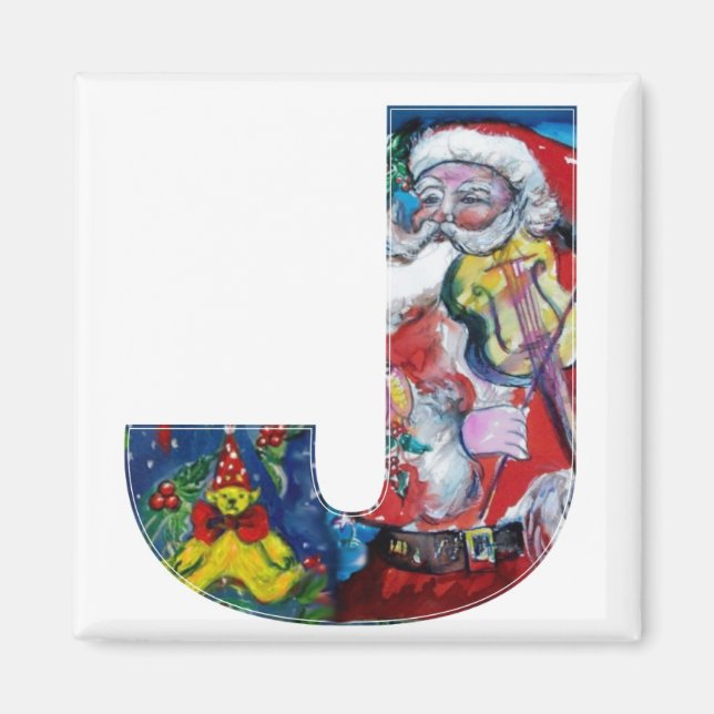 CHRISTMAS J BREV / SANTA MED VIOLIN MONOGRAM MAGNET (Framsidan)