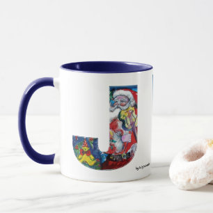 CHRISTMAS J BREV / SANTA MED VIOLIN MONOGRAM MUGG