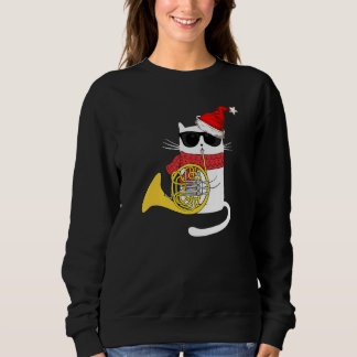 Christmas Jazz Cat Playing French Horn T Shirt
