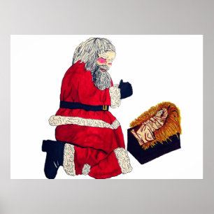 CHRISTMAS JESUS OCH SANTA POSTER