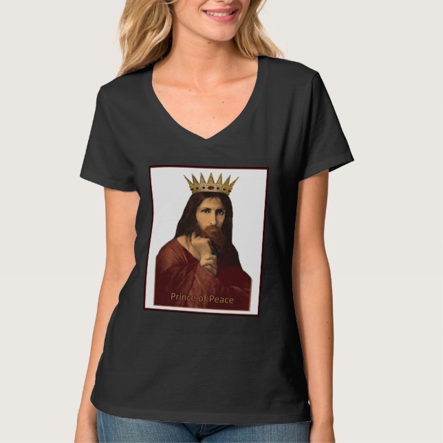 Christmas Jesus Portrait Crowned Prince of Peace C T Shirt (Framsida)