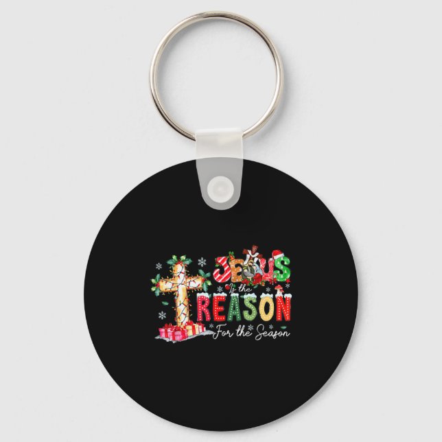 Christmas Jesus Reason Season Xmas Christian Men W Nyckelring (Framsida)
