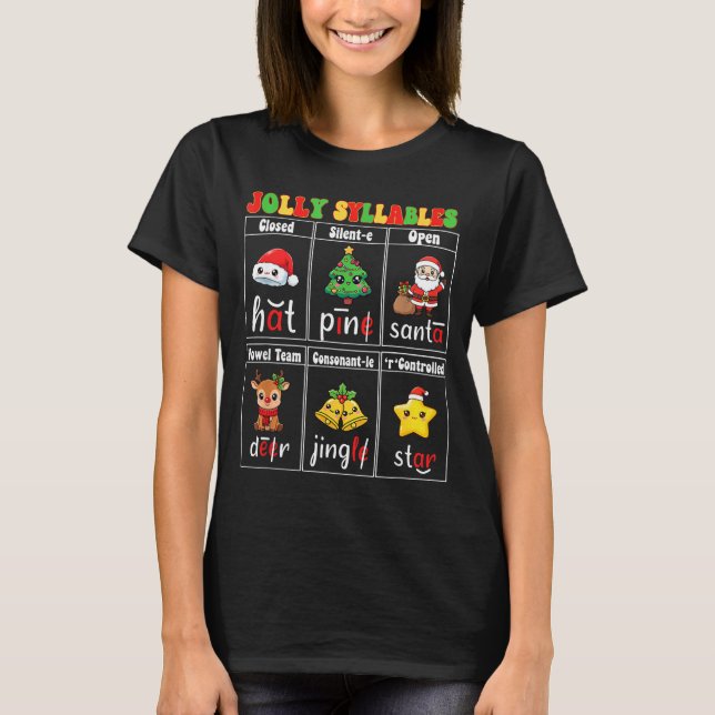 Christmas Jolly Syllables Teacher Students Funny S T Shirt (Framsida)