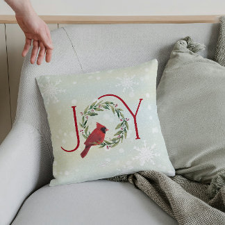 Christmas JOY Cardinal in Wreath Kudde